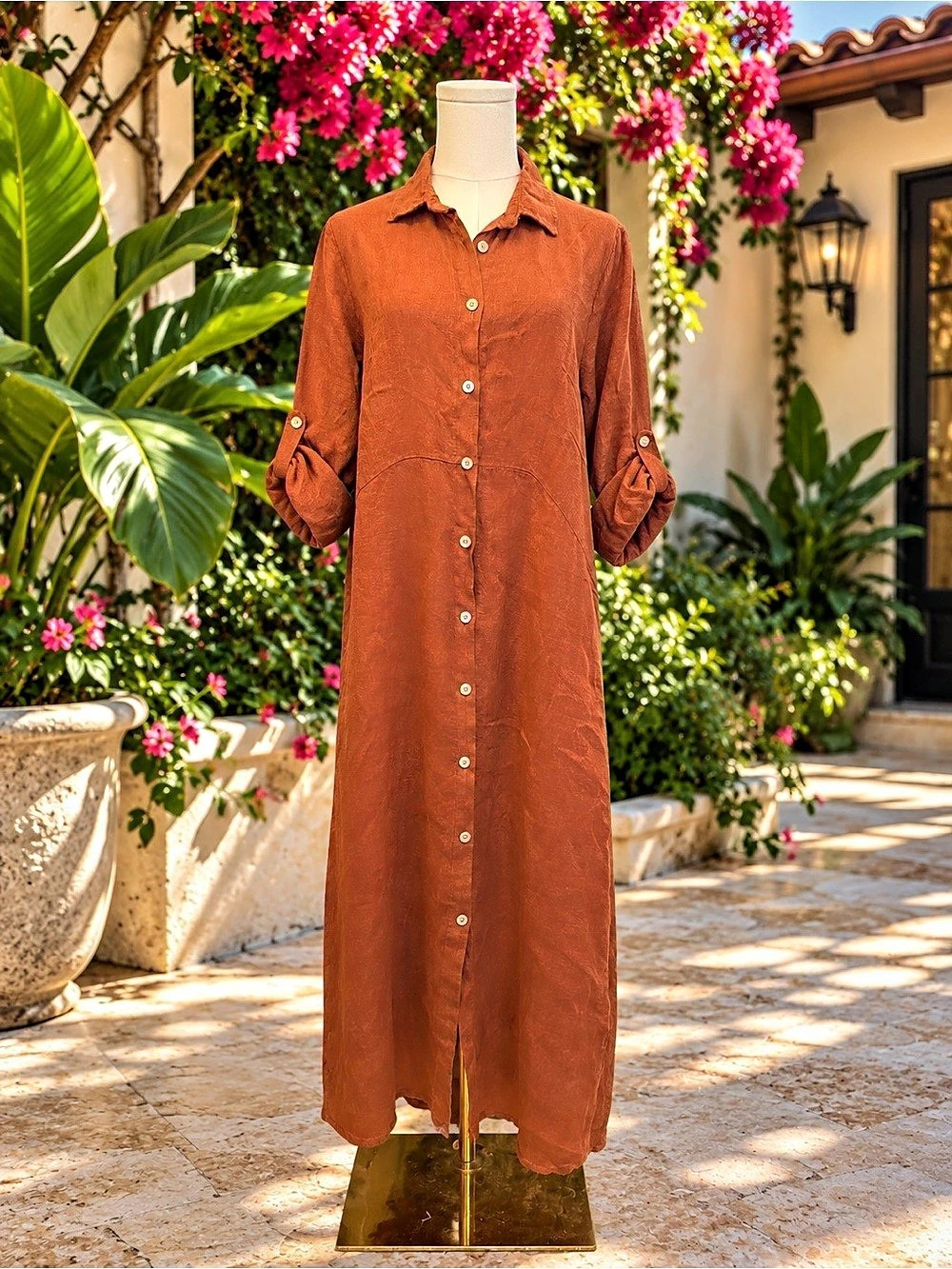 Made in Italy Linen Maxi Shirt Dress OS